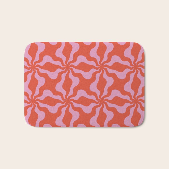 Retro Orange Pink Abstract 70s Pattern Bath Mat Gallery Image 1