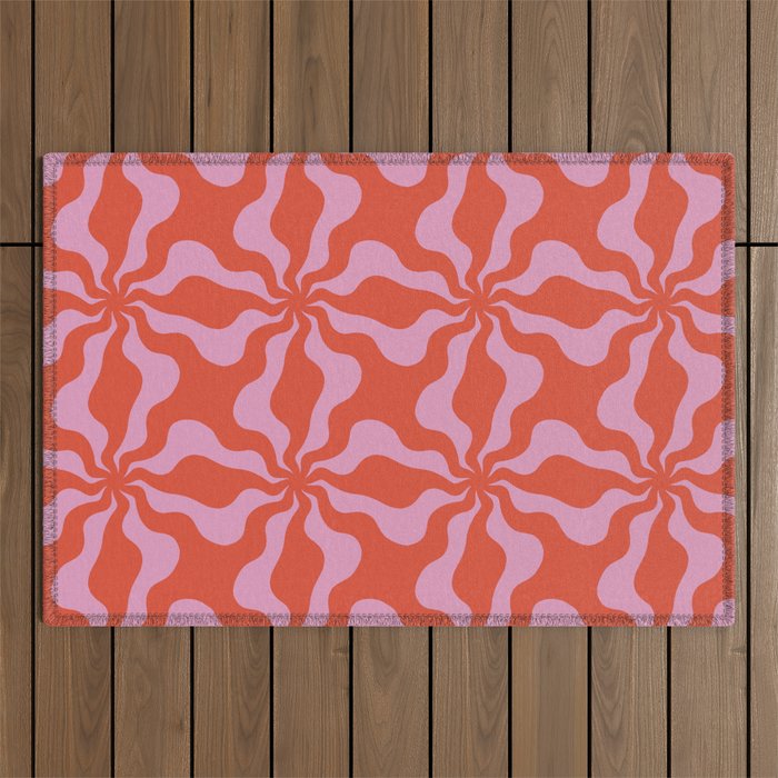 Retro Orange Pink Abstract 70s Pattern Outdoor Rug Gallery Image 1