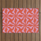 Retro Orange Pink Abstract 70s Pattern Outdoor Rug Gallery Image 1