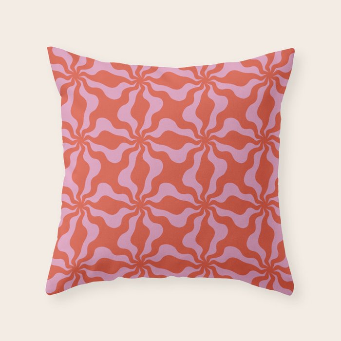 Retro Orange Pink Abstract 70s Pattern Throw Pillow Gallery Image 1