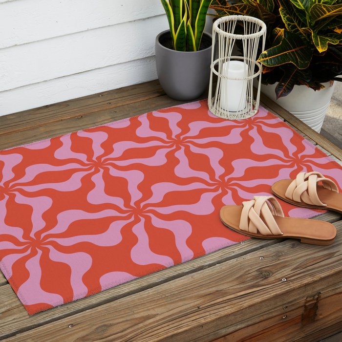 Retro Orange Pink Abstract 70s Pattern Outdoor Rug Gallery Image 2