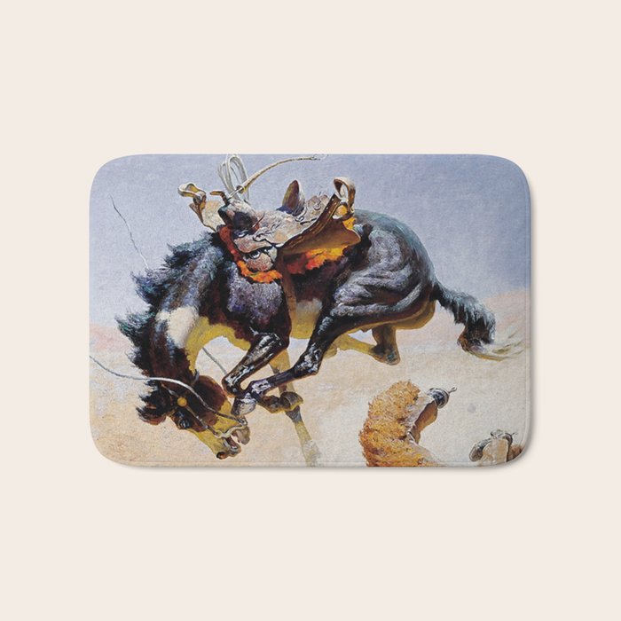 âBucking Horseâ Western Vintage Art Bath Mat Gallery Image 1