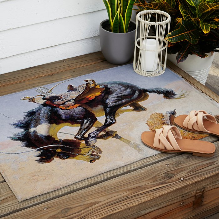 âBucking Horseâ Western Vintage Art Outdoor Rug Gallery Image 2