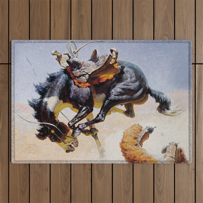 âBucking Horseâ Western Vintage Art Outdoor Rug Gallery Image 1