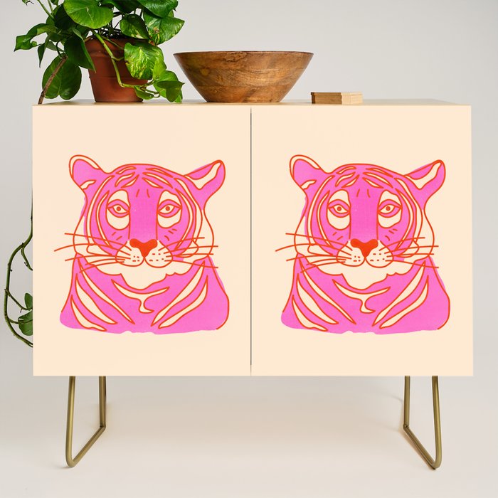 Hot Pink Tiger Portrait Credenza Gallery Image 1