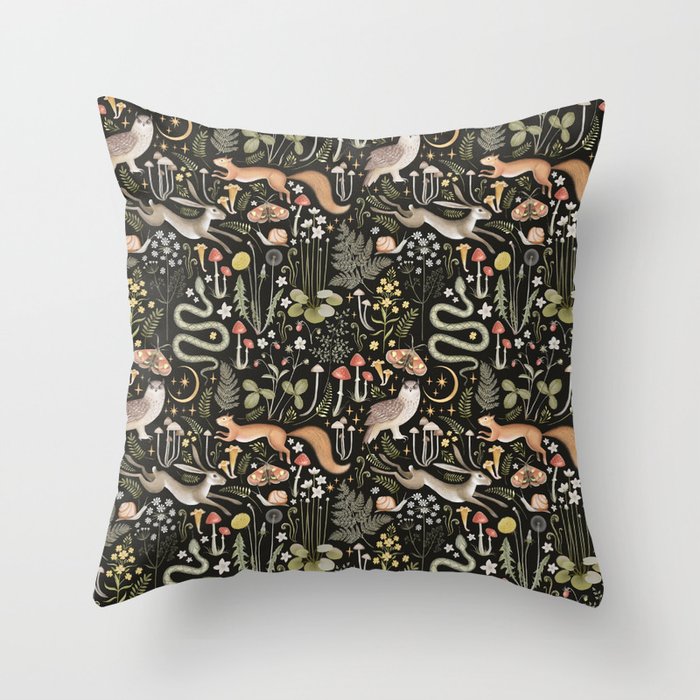Enchanted Magical Midnight Forest Animals II Throw Pillow Gallery Image 1
