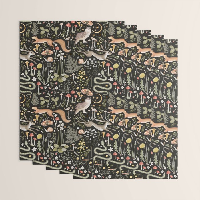 Enchanted Magical Midnight Forest Animals II Wrapping Paper Gallery Image 3