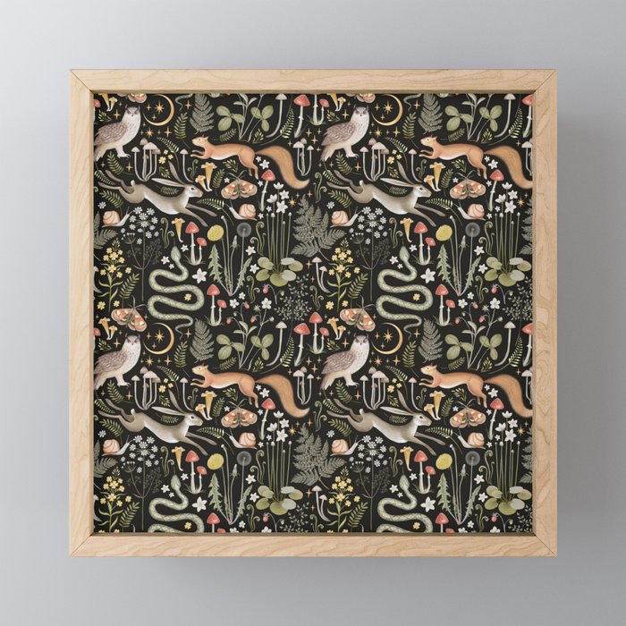 Enchanted Magical Midnight Forest Animals II Mini Art Print Gallery Image 1