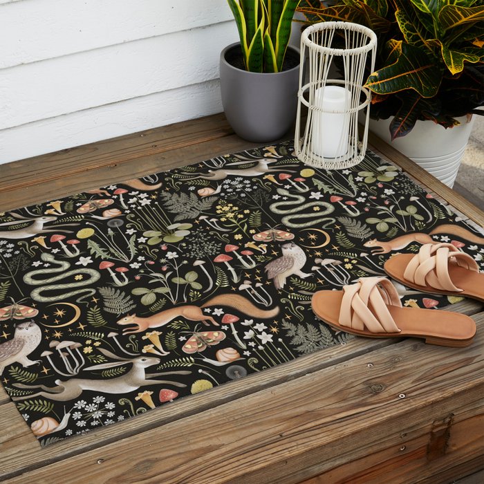 Enchanted Magical Midnight Forest Animals II Outdoor Rug Gallery Image 2
