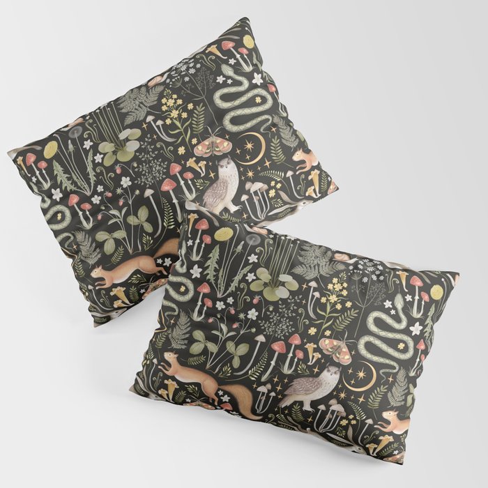 Enchanted Magical Midnight Forest Animals II Pillow Sham Gallery Image 3