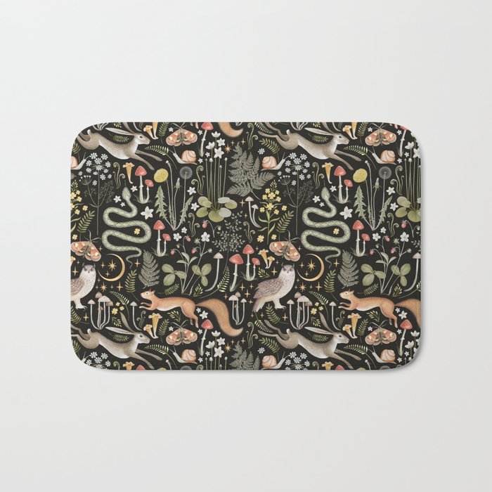 Enchanted Magical Midnight Forest Animals II Bath Mat Gallery Image 1