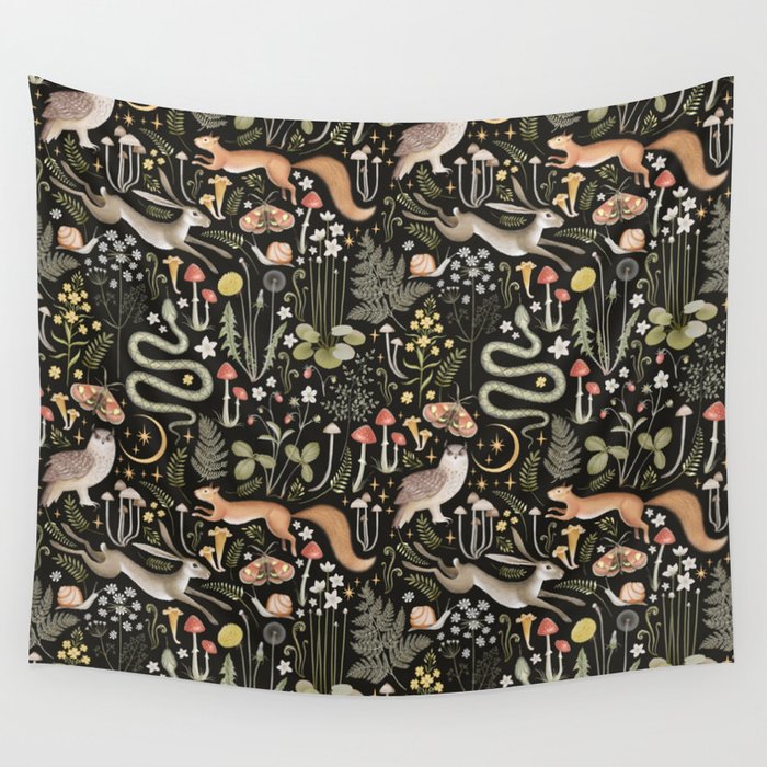 Enchanted Magical Midnight Forest Animals II Wall Tapestry Gallery Image 1