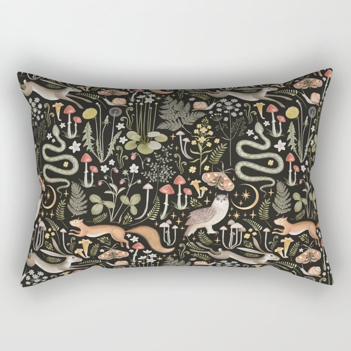 Enchanted Magical Midnight Forest Animals II Rectangular Pillow Gallery Image 2