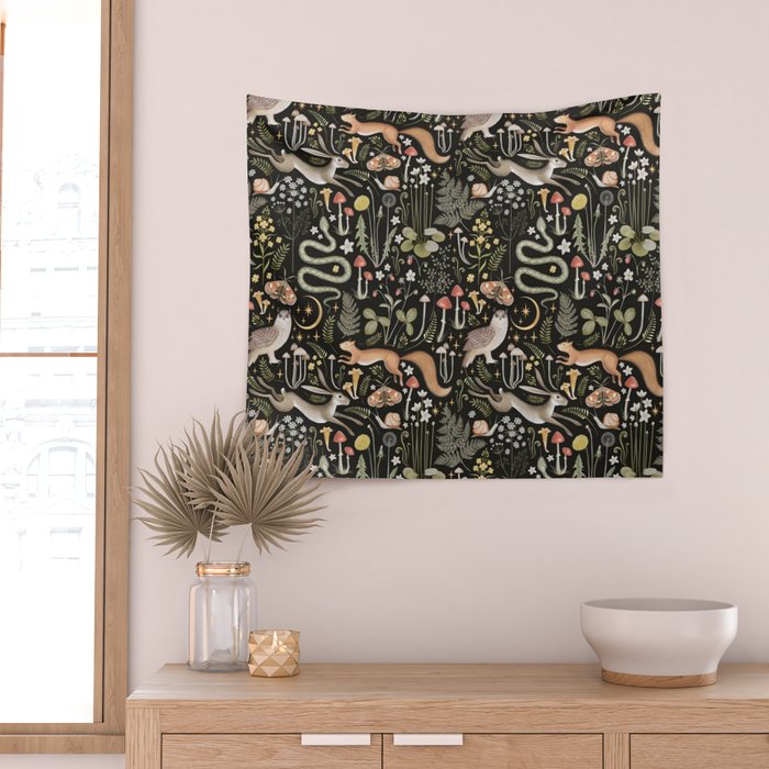 Enchanted Magical Midnight Forest Animals II Wall Tapestry Gallery Image 2