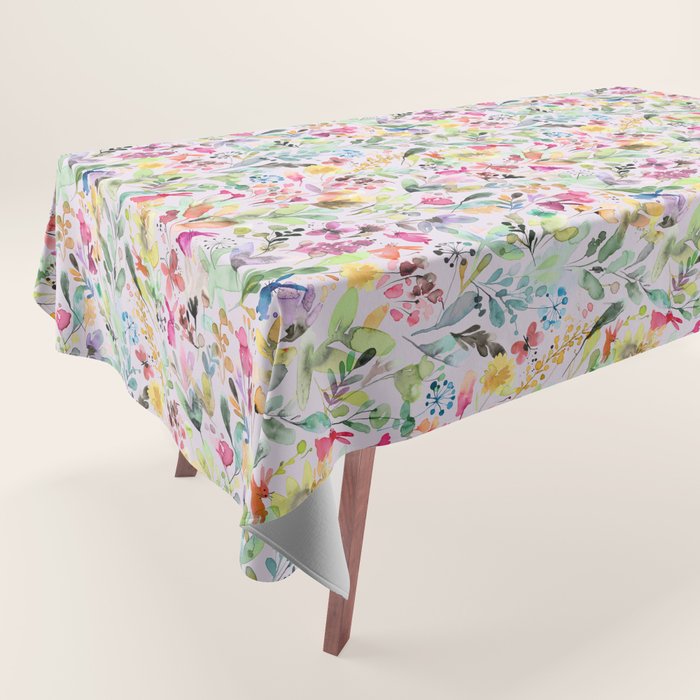 Wild Flowers Meadow Spring Garden Floral Watercolor Pink Tablecloth Gallery Image 1