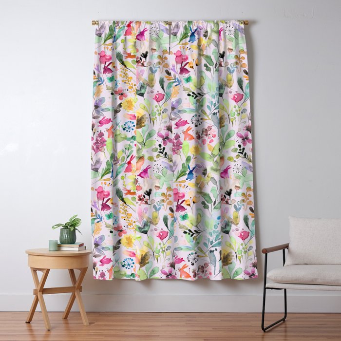 Wild Flowers Meadow Spring Garden Floral Watercolor Pink Window Curtain Gallery Image 5