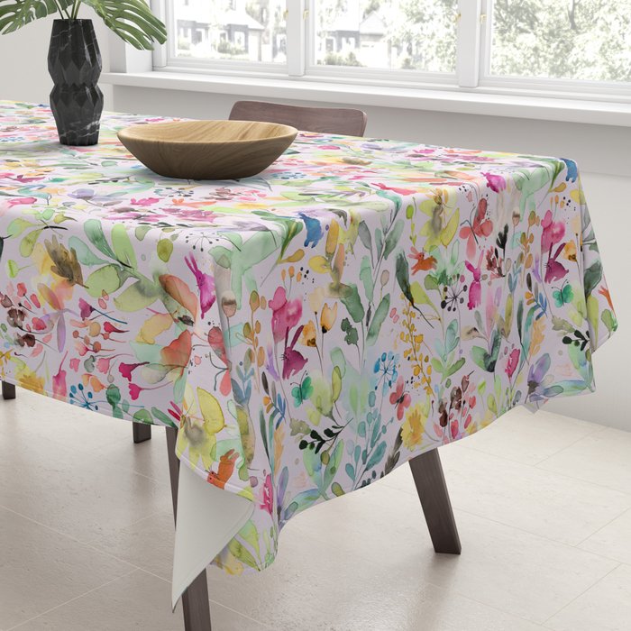 Wild Flowers Meadow Spring Garden Floral Watercolor Pink Tablecloth Gallery Image 3
