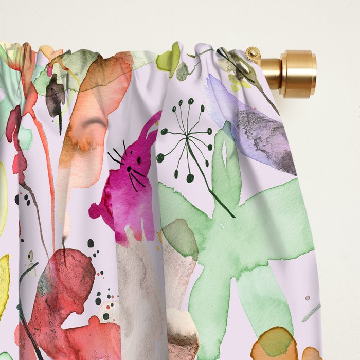Wild Flowers Meadow Spring Garden Floral Watercolor Pink Window Curtain Gallery Image 2