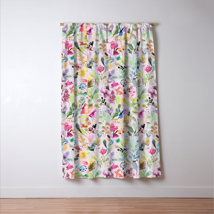 Wild Flowers Meadow Spring Garden Floral Watercolor Pink Window Curtain Gallery Image 3