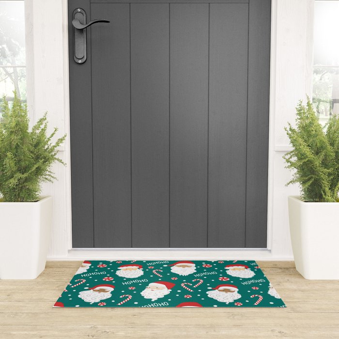 Peppermint Santas on Vivid Teal Welcome Mat Gallery Image 3