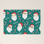 Peppermint Santas on Vivid Teal Welcome Mat Gallery Image 1