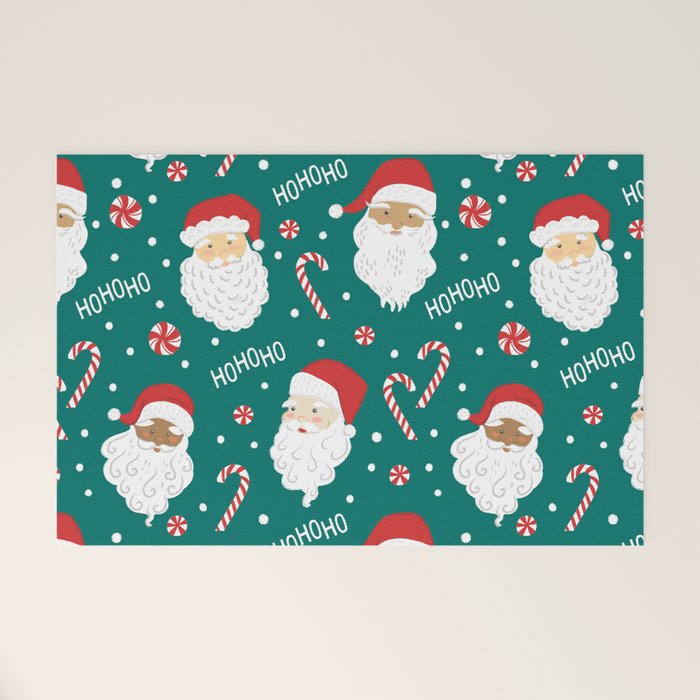 Peppermint Santas on Vivid Teal Welcome Mat Gallery Image 1