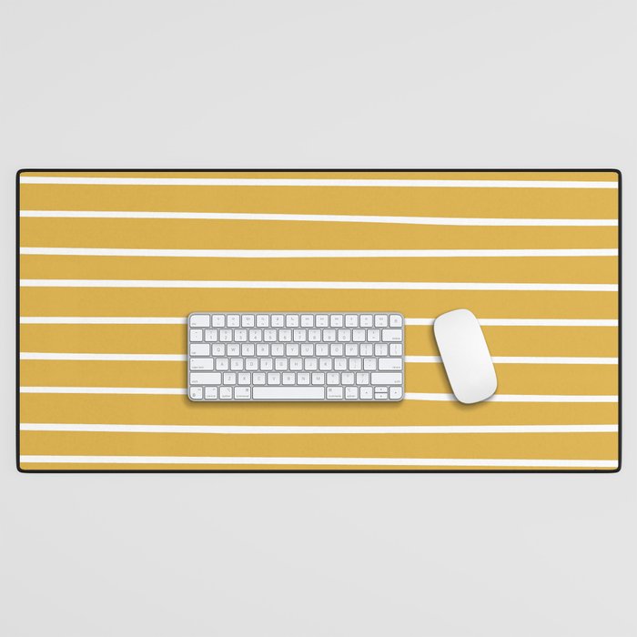 Colorful Stripes, Mustard Yellow and White, Abstract Art Desk Mat Gallery Image 1
