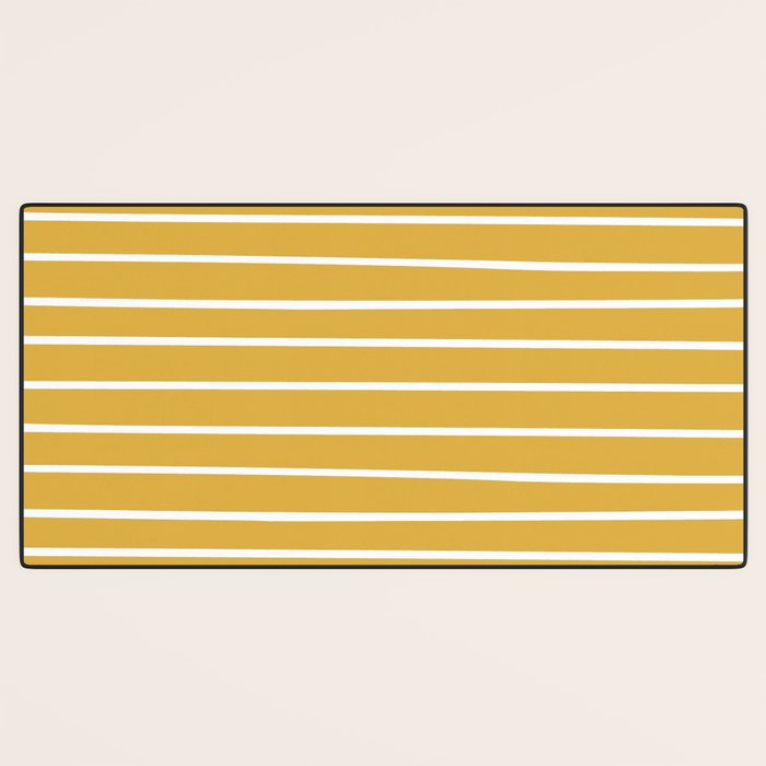 Colorful Stripes, Mustard Yellow and White, Abstract Art Desk Mat Gallery Image 3