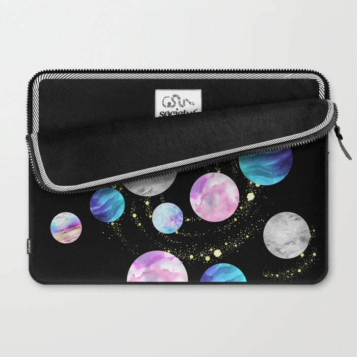 Outer Space: Planets, Galaxies, and Stars (watercolor and gold) Pattern Laptop Sleeve Gallery Image 2
