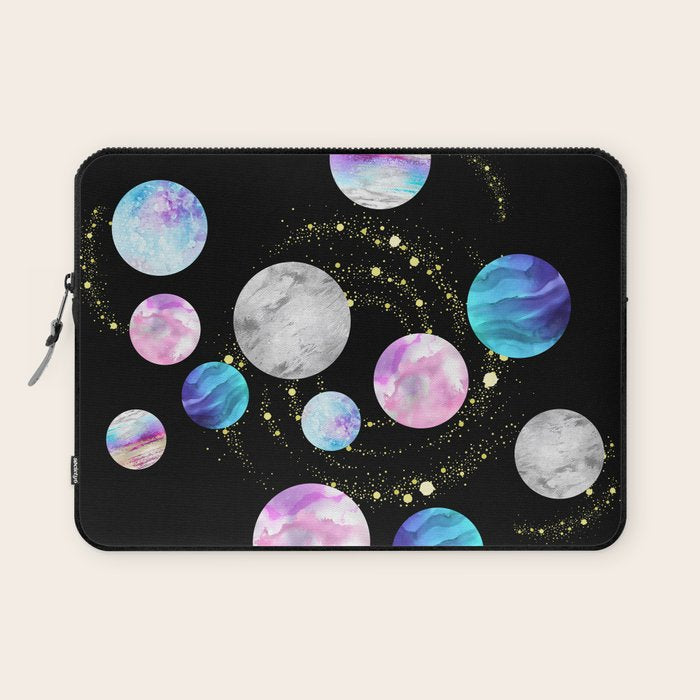 Outer Space: Planets, Galaxies, and Stars (watercolor and gold) Pattern Laptop Sleeve Gallery Image 1