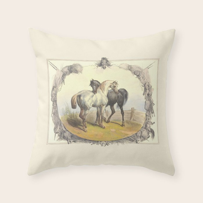 Arabian Horses - Equine Theme Vintage Illustration Throw Pillow Gallery Image 6