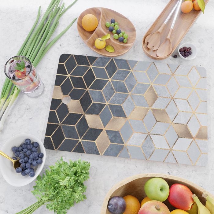 Soft Blue Gradient Cubes Cutting Board Gallery Image 2