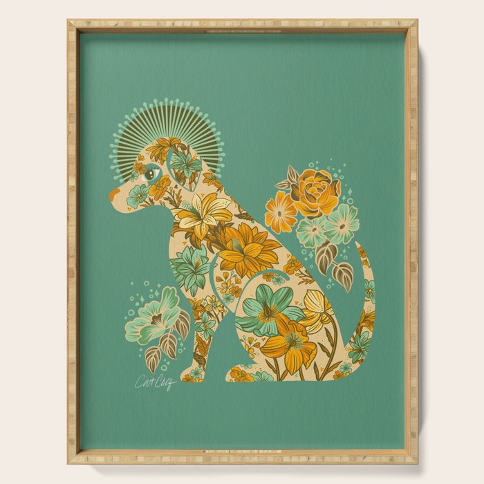 Porcelain Floral Dog - Mint & Ochre Serving Tray Gallery Image 1