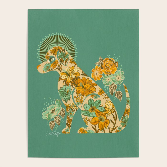 Porcelain Floral Dog - Mint & Ochre Poster Gallery Image 4