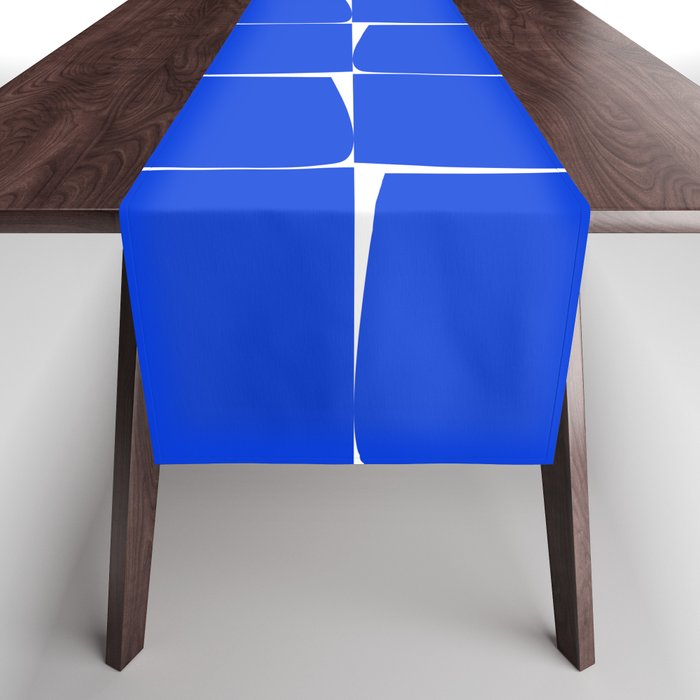 Blue Flux Bold Minimal Midcentury Modern Check Grid Pattern Royal Blue and White Table Runner Gallery Image 1