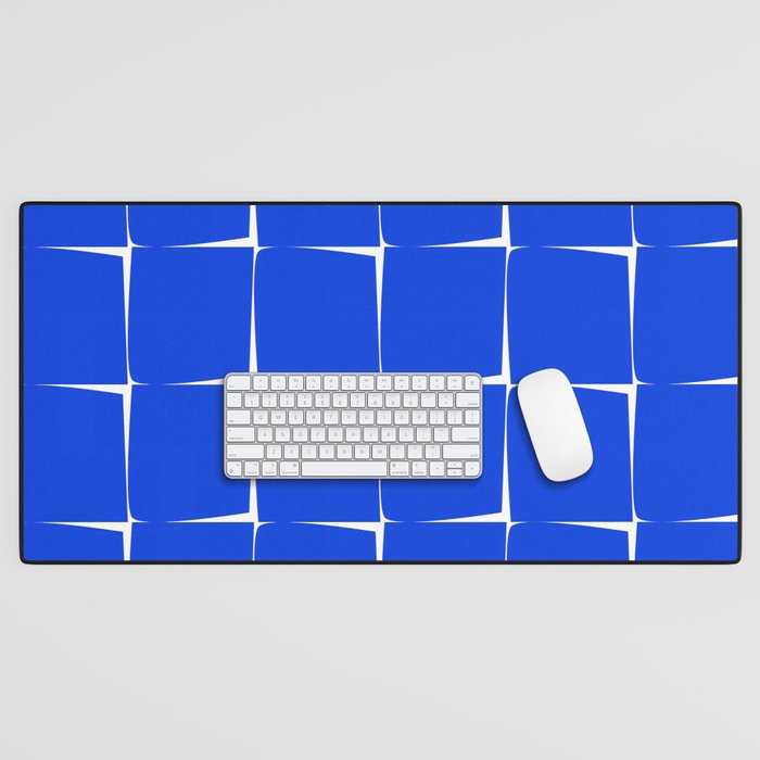 Blue Flux Bold Minimal Midcentury Modern Check Grid Pattern Royal Blue and White Desk Mat Gallery Image 1
