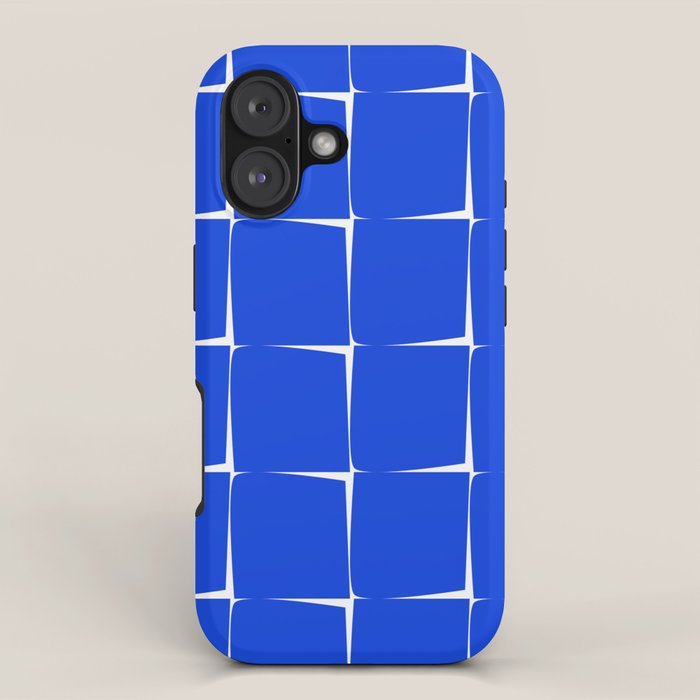 Blue Flux Bold Minimal Midcentury Modern Check Grid Pattern Royal Blue and White iPhone Case Gallery Image 1
