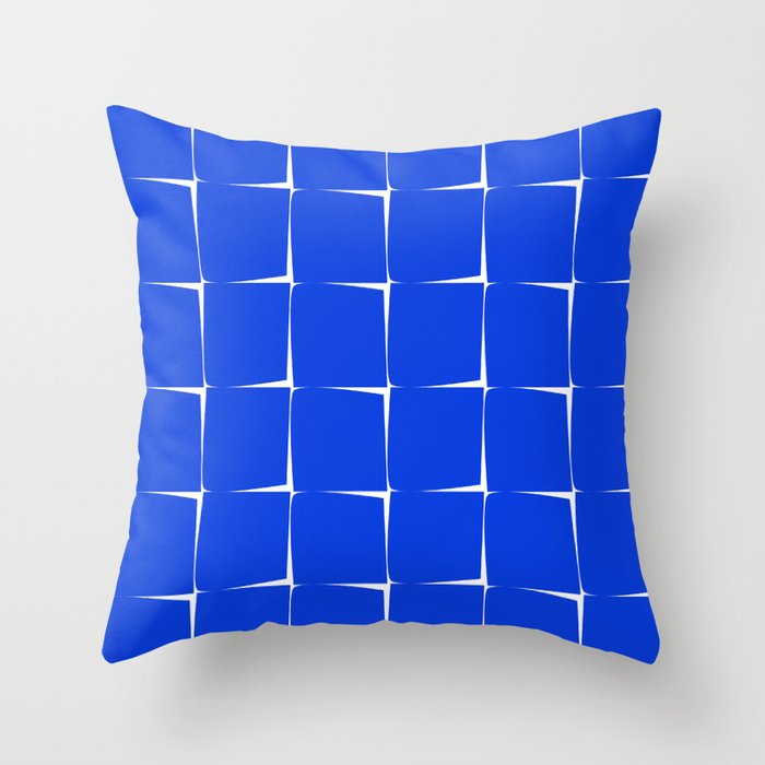 Blue Flux Bold Minimal Midcentury Modern Check Grid Pattern Royal Blue and White Throw Pillow Gallery Image 6