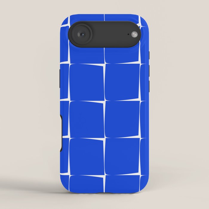 Blue Flux Bold Minimal Midcentury Modern Check Grid Pattern Royal Blue and White iPhone Case Gallery Image 2