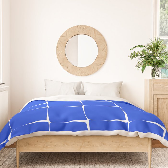 Blue Flux Bold Minimal Midcentury Modern Check Grid Pattern Royal Blue and White Duvet Cover Gallery Image 3