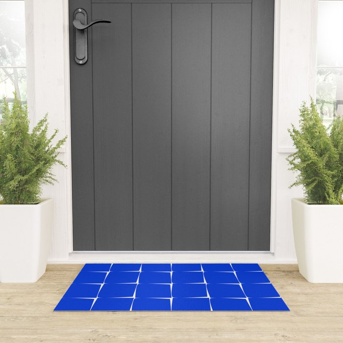 Blue Flux Bold Minimal Midcentury Modern Check Grid Pattern Royal Blue and White Welcome Mat Gallery Image 3