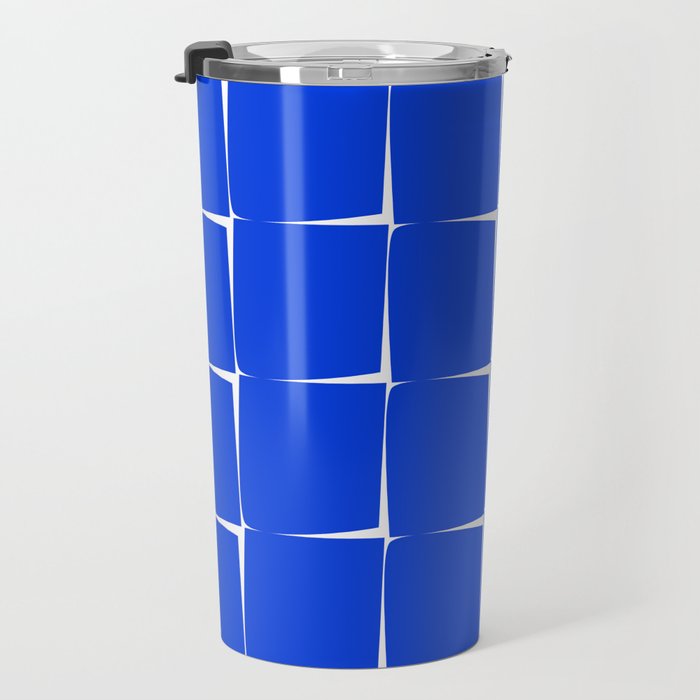 Blue Flux Bold Minimal Midcentury Modern Check Grid Pattern Royal Blue and White Travel Mug Gallery Image 3