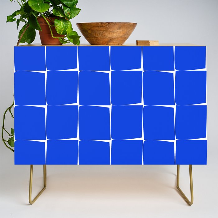 Blue Flux Bold Minimal Midcentury Modern Check Grid Pattern Royal Blue and White Credenza Gallery Image 1