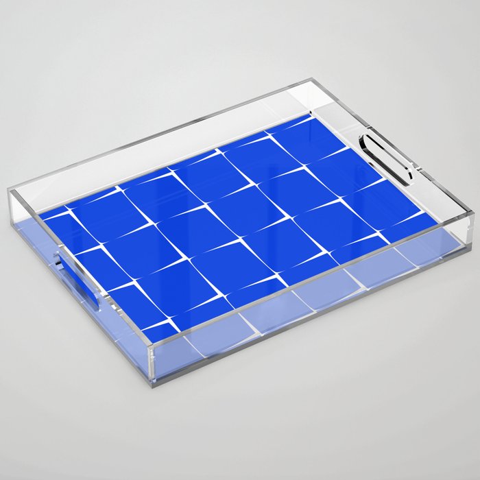 Blue Flux Bold Minimal Midcentury Modern Check Grid Pattern Royal Blue and White Acrylic Tray Gallery Image 1