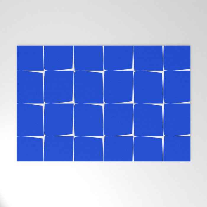 Blue Flux Bold Minimal Midcentury Modern Check Grid Pattern Royal Blue and White Welcome Mat Gallery Image 1