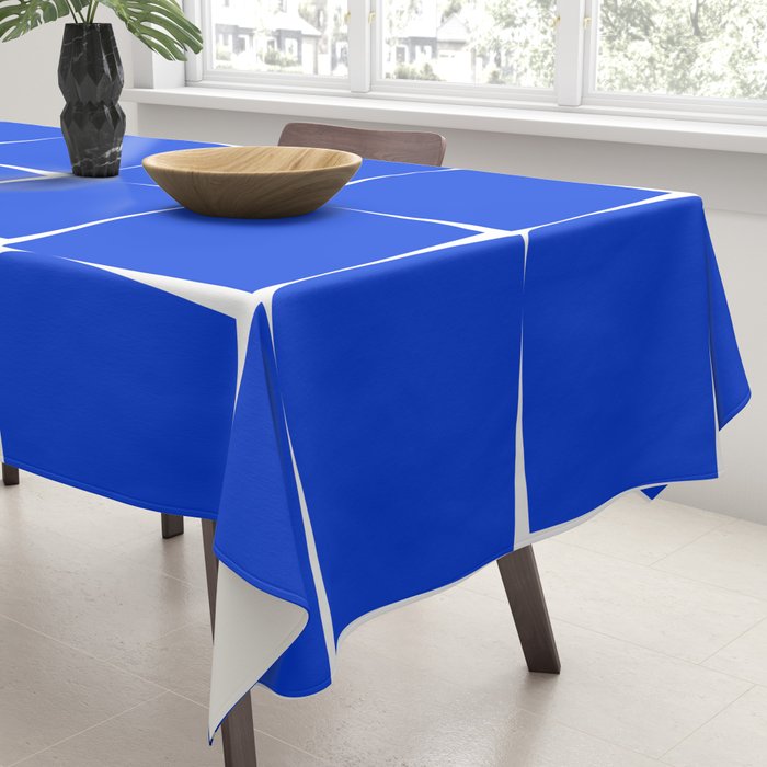 Blue Flux Bold Minimal Midcentury Modern Check Grid Pattern Royal Blue and White Tablecloth Gallery Image 3