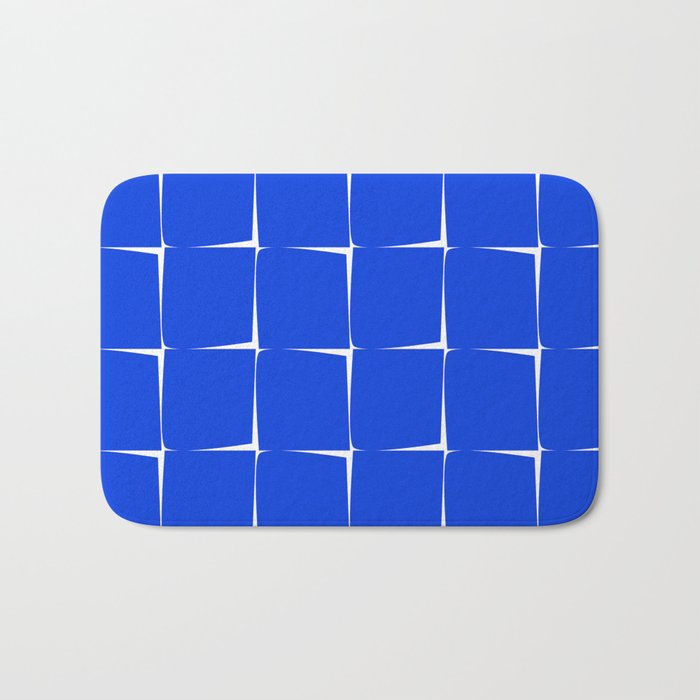 Blue Flux Bold Minimal Midcentury Modern Check Grid Pattern Royal Blue and White Bath Mat Gallery Image 1