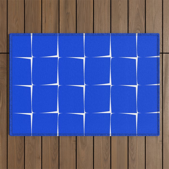 Blue Flux Bold Minimal Midcentury Modern Check Grid Pattern Royal Blue and White Outdoor Rug Gallery Image 1