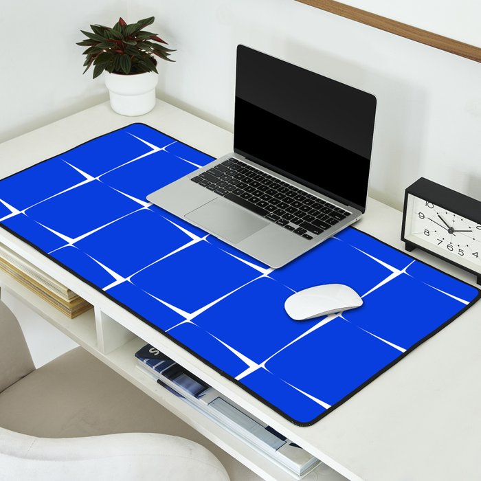 Blue Flux Bold Minimal Midcentury Modern Check Grid Pattern Royal Blue and White Desk Mat Gallery Image 2
