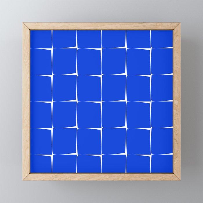 Blue Flux Bold Minimal Midcentury Modern Check Grid Pattern Royal Blue and White Mini Art Print Gallery Image 1